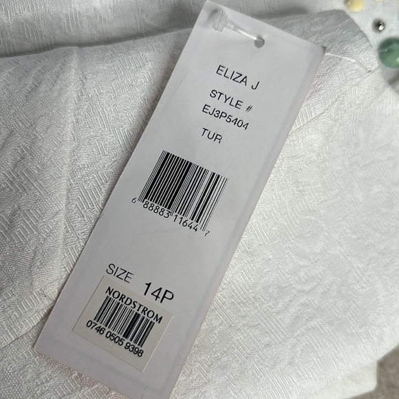 Eliza J | White Dress with Cap Sleeves & Jeweled Neckline - Picture 8 of 8